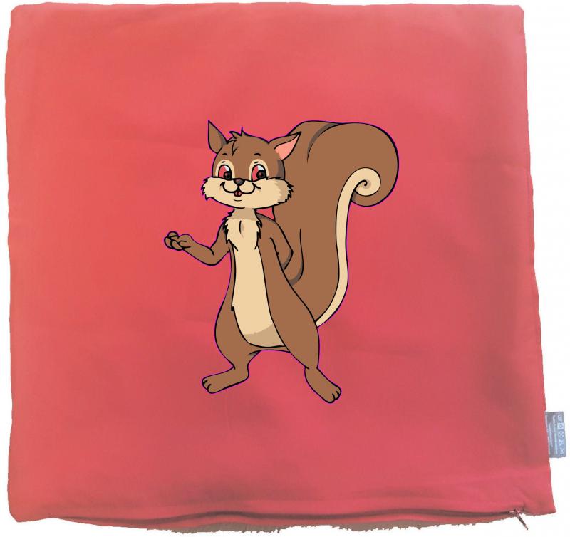 Kissenbezug 40 x 40 cm rot mit Eichhörnchen