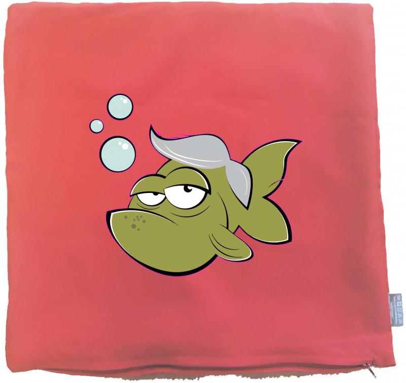 Kissenbezug 40 x 40 cm rot mit Fisch