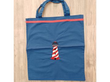 Baumwolltasche Blau mit Leuchtturm